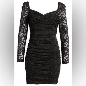 Sam Edelman Ruched Long Sleeve Lace Mini Dress